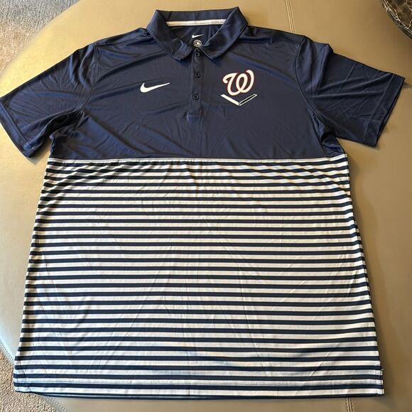 NWOT Nike Washington Nationals Men’s Navy/Gray Home Plate Striped Polo. Size XL - Picture 3 of 5